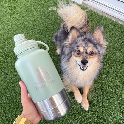 Portable Dog Water Bottle - 32 oz - Insulated with Detachable Bowls - Leak-Proof Pet Travel Bottle for Dogs (Light Green)