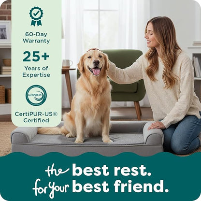 Furhaven Orthopedic Dog Bed for Large Dogs w/ Removable Bolsters & Washable Cover, For Dogs Up to 125 lbs - Faux Fur & Velvet Sofa - Smoke Gray, Jumbo Plus/XXL