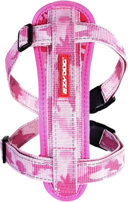 EzyDog Chest Plate No Pull Dog Harness – Escape Proof Harness with Reflective Stitching and Comfort Padding for Easy Walks, Training & Control - Car Restraint Included (Medium, Pink Camo)