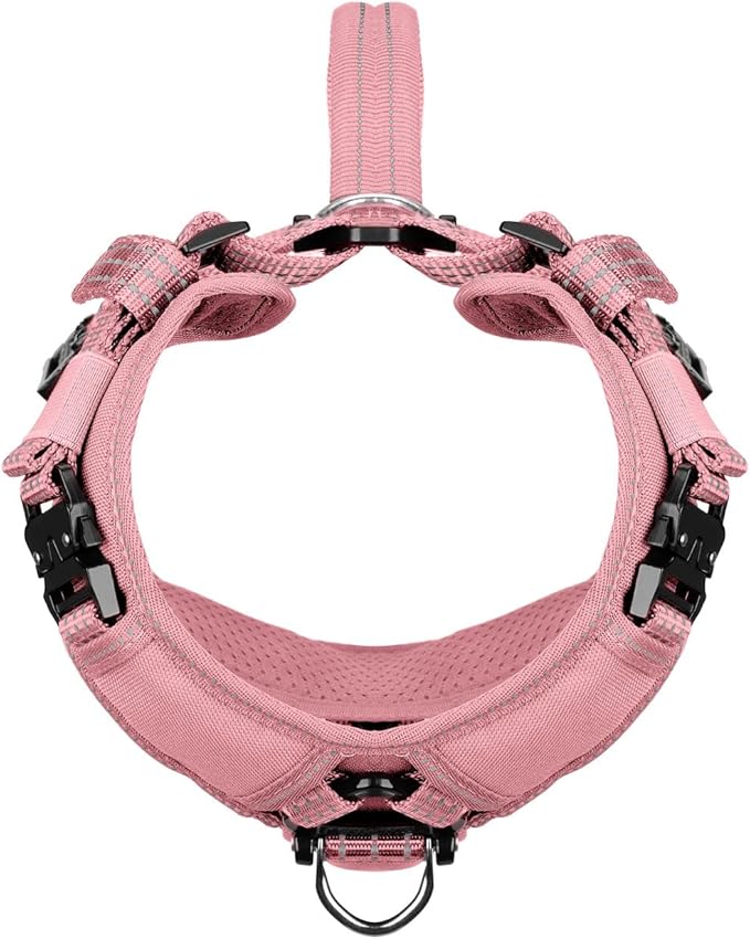 ICEFANG Dog Strap Harness with All-Metal Hardware,for Medium Sized Dog,K9 Vest,Y-Shape Soft Padding,Adjustable Pet Harness,No-Pull Front Leash Clip (Medium (Pack of 1), Pink)