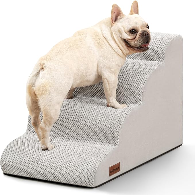 Aodisman Dog Stairs Ramp for Bed and Couch,4 Step Dog Steps for Small Dogs,Pet Stairs with Non-Slip Bottom for Old Cats,Indoor Pet Steps,Comfort,Durable,17.4" H,Light Grey