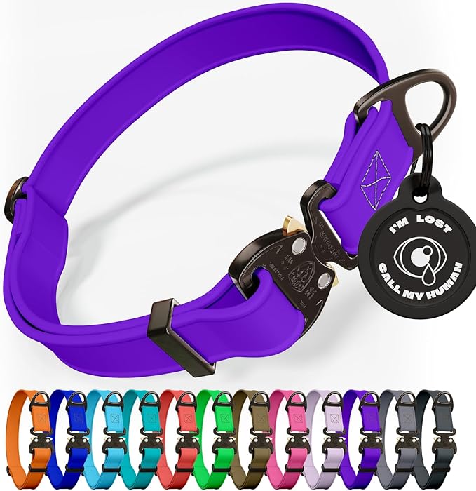 NexaPaw Biothane Dog Collar - Adjustable Heavy Duty for Medium Large Dogs - Waterproof Military Grade - Cobra Buckle, QR Code Dog Tag ID Included