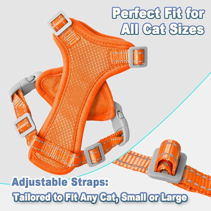Cat Harness and Leash Set Escape Proof for Kitten Walking, Soft Adjustable Top Handle Vest Harnesses for Cats, Easy Control Breathable Reflective Small Medium Large, Orange, M