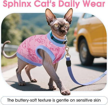DENTRUN Sleeveless Cat Vest with Dinosaur Print, Breathable Ultra-Soft Dralon Fleece Cat Sweater, All-Season Pet Costume Apparel for Cats, Kitten Clothing for Indoor/Outdoor, Pink, M