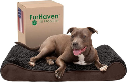 Furhaven Cooling Gel Dog Bed for Large/Medium Dogs w/ Removable Washable Cover, For Dogs Up to 38 lbs - Ultra Plush Faux Fur & Suede Luxe Lounger Contour Mattress - Chocolate, Large
