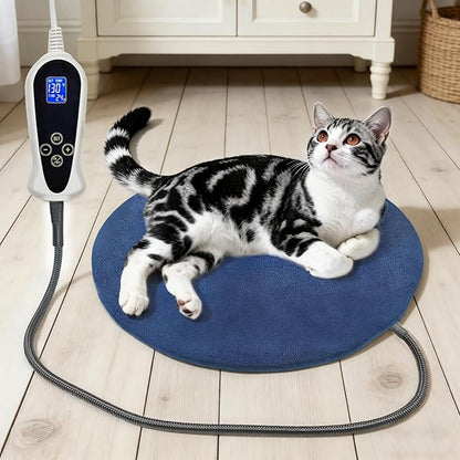 Bestio Cat Heating Pad，16 in Heating Pad for Cats,Obtain UL & MET certificat with Smart Thermostat Switch (1-24 Hours) + Electric Steel Wire Protection Tube，Suitable for Pet-Blue