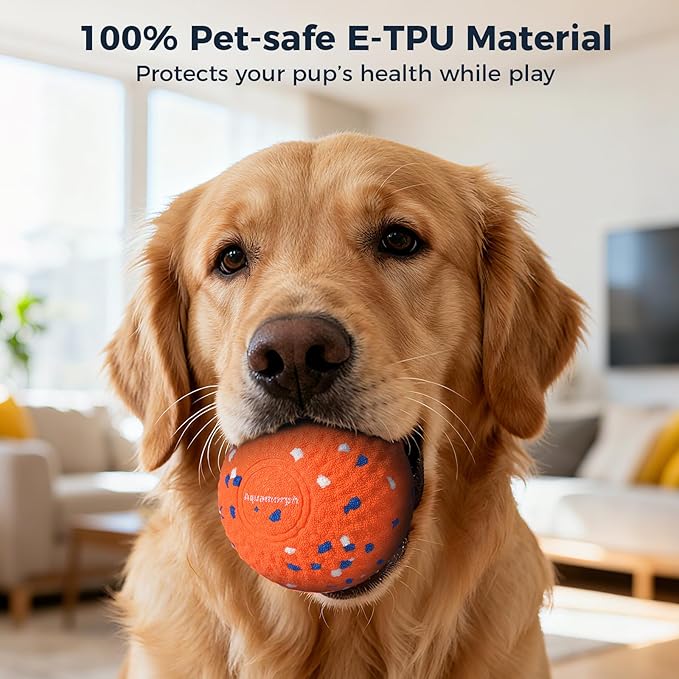Aquamorph 2 Pack Interactive Dog Balls - Auto Moving Bouncing Vibrating Washable Dog Toys for Large Medium Dogs, Type-C Rechargeable, Blue and Orange, Grid Pattern