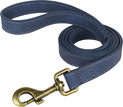 Didog PU Leather Dog Leash, Colorful Dog Leash 4ft, Strong and Durable Faux Leather Lead, Walking and Training Lead for Small Medium Dogs,Blue