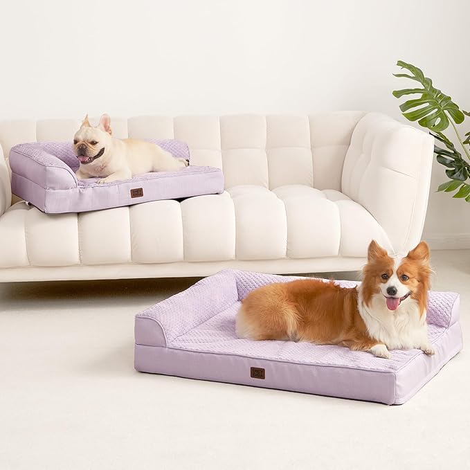 EHEYCIGA XL Dog Bed Memory Foam for Crate, Extra Large Dog Bed Orthopedic with Washable Removable Cover, Waterproof Pet Sofa Couch XLarge Size Dogs, 41x27x6.5, Lilac