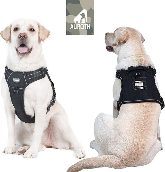 AUROTH Tactical Dog Harness for Large Dogs No Pull Adjustable Pet Harness Reflective K9 Working Training Easy Control Pet Vest Military Service Dog Harnesses Black XXL