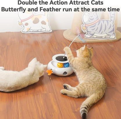 Xuyub Cat Toys 3in1 Interactive Moving Ambush Feather, Spinning Butterfly, Track Balls, USB Rechargeable Automatic Activated Kitten Toys for Indoor Cats, Cat Feather Toy for All Breeds
