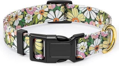 Rnivvi Dog Collar for Medium Dogs, Cute Floral Heavy Duty Adjustable Puppy Collar with Quick Release Buckle for Girl & Female, Pet Accessories for Walking Running, M Length 1" Width, Abstract Flowers