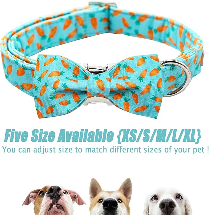 Easter Dog Collar with Bow Tie - Adjustable Easter Carrot Dog Collar Designer Bowtie Collar Metal Buckle Puppy Collars for Small Medium Large Dogs XS