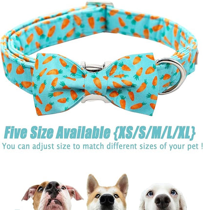 Easter Dog Collar with Bow Tie - Adjustable Easter Carrot Dog Collar Designer Bowtie Collar Metal Buckle Puppy Collars for Small Medium Large Dogs XS