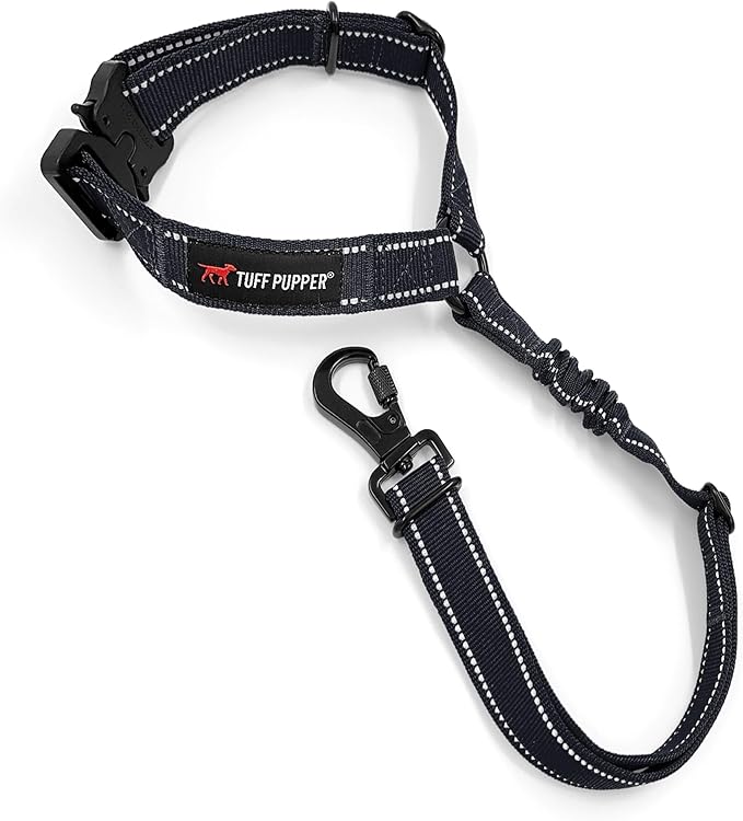 Tuff Pupper Dog Seat Belt for Car Headrest | Adjustable Length Dog Car Harness Restraint | Heavy-Duty Aviation Aluminum Carabiner & Tactical Buckle | Universal Fit for Small, Medium & Large Dogs