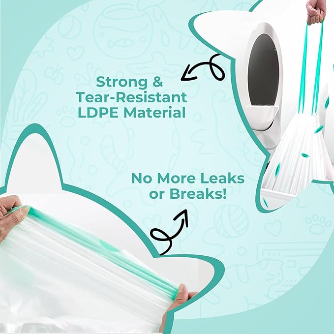 30 Count Cat Litter Liners - 27x13 Inches - Compatible With Neakasa Litter Box M1 & Petpivot Autoscooper 11 litter box - Leak & Tear Proof Heavy Duty Drawstring in Center for Mess-Free Cleaning