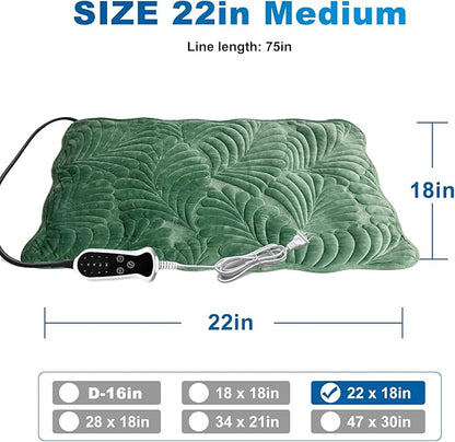 Quwzayail Pet Heating Pad for Cats Waterproof 9 Gears and time Settings Switch, Adjustable Heated Cat Bed, Adding Wire Rope Wires Cat Warming (22.0" L x 18.0" W x 0.5" Th, Green)