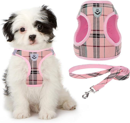 KOOLTAIL Dog Harness for Small Medium Dogs ,Dog Harness and Leash Set, Step in No Pull Soft Mesh Padded Adjustable and Reflective Pet Vest Harness Puppy, Plaid Extra Harness for XS S Dogs, Pink S