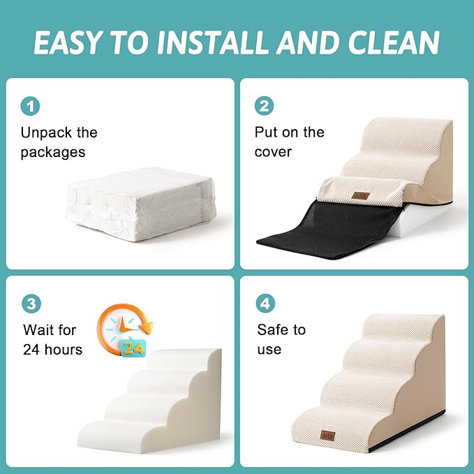 Dog Stairs for Small Dogs 11.8" H, Curved Dog Step for Puppy, Older Cat, Medium Pet Ramp for Sofa, Couch or Chair, Ladder with High Density Foam, 2 Step, Beige