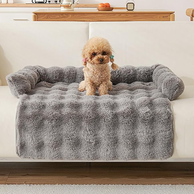 Calming Dog Bed for Couch, 29.5 x 29.5 inch, Non-Slip Rabbit-Velvet Dog Sofa Mat for Furniture Protector, Perfect for Small, Medium Dogs and Cats (Dark Gray)