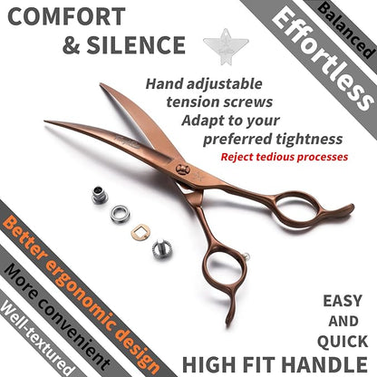High-end Professional Dog Grooming Curved Scissors Pet Curved Shears 7 Inches Extremely Very Sharp Made Of Stainless Steel Alloy By Hand For Dog Cat Groomer