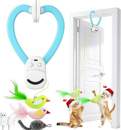 Interactive Cat Toys for Indoor Cats: Automatic Flying Bird Feather Wand Chase Exercise Enrichment Stimulation, USB Rechargeable Durable Safe Hanging Toy for Bored Kittens Adult Multi Cat Households