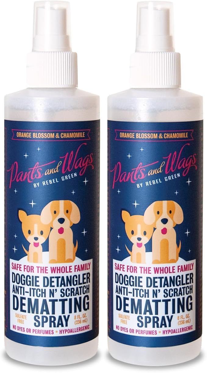 Pants and Wags Anti-Itch & Scratch Dematting Spray - Dog Hair Detangler - Orange Blossom & Chamomile - Hypoallergenic - No Dyes or Perfumes - 8 oz - 2 Pack