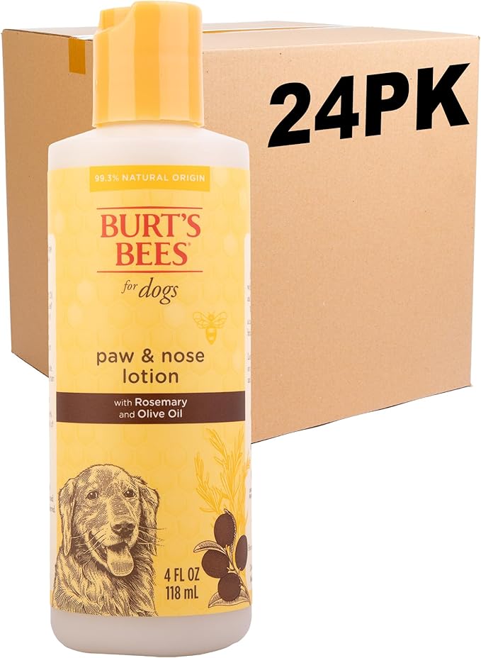 Burt's Bees for Pets Paw and Nose Lotion with Rosemary and Olive Oil, 99.7% Natural Origin Formulas, Dog Paws and Pad Moisturizer, Canine Nose Soothing Formula, 24pk, 4oz