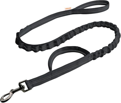 FOVRLZSE Reflective Heavy Duty Bungee Dog Leash - 4FT to 5FT Adjustable Shock Absorbing Leash with Double Padded Handle & 360° No Tangle Metal Clasp for Small Medium Large Dogs (Black)