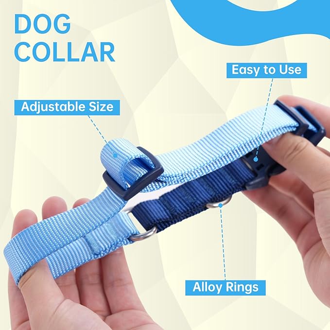 No Pull Dog Harness Leash and Collar Set, Soft Adjustable Dogs Vest Reflective and Comfortable Handle Blue Medium