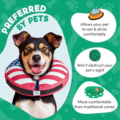 BENCMATE Inflatable Dog Cone Collar Alternative, Soft Dog Cone for Small Medium Large Dogs and Cats, Neck Recovery ECollar Donut Collar After Surgery (Medium, Flag)