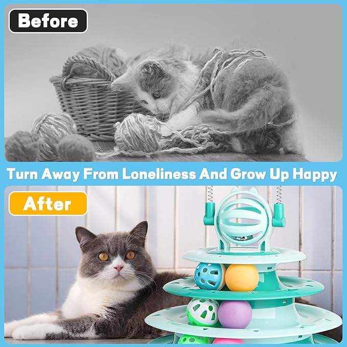 Goosheep Cat Toy Interactive Pet Plaything for Indoor Kitten Interactive Kitty Puzzle Ball with 2 Cat-Tease (Green)