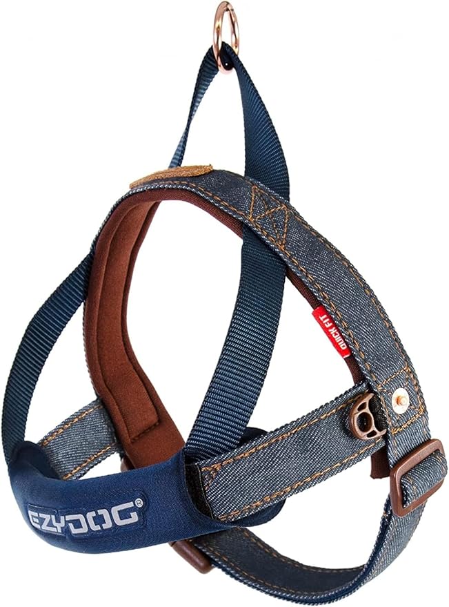 EzyDog Quick Fit Dog Harness – No Pull Harness for Training, Everyday Walking, and Easy Control - Adjustable Fit, Reflective, and Padded (Small, Denim)