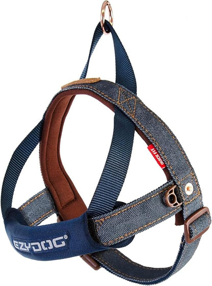 EzyDog Quick Fit Dog Harness – No Pull Harness for Training, Everyday Walking, and Easy Control - Adjustable Fit, Reflective, and Padded (Small, Denim)