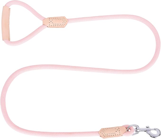 Mile High Life | Premium Leather Dog Leash | Strong Rope Leash | Leather Handle | Zinc Alloy Strong Clasp | Small Medium Large Dogs | 4/5/6 Feet(Pink, 72 Inch (Pack of 1))
