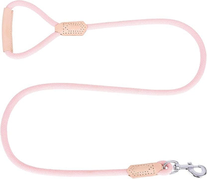 Mile High Life | Premium Leather Dog Leash | Strong Rope Leash | Leather Handle | Zinc Alloy Strong Clasp | Small Medium Large Dogs | 4/5/6 Feet(Pink, 72 Inch (Pack of 1))