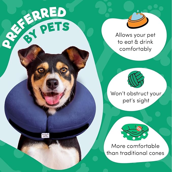 BENCMATE Inflatable Dog Cone Collar Alternative, Soft Dog Cone for Small Medium Large Dogs and Cats, Neck Recovery ECollar Donut Collar After Surgery (Large+, Navy Blue)