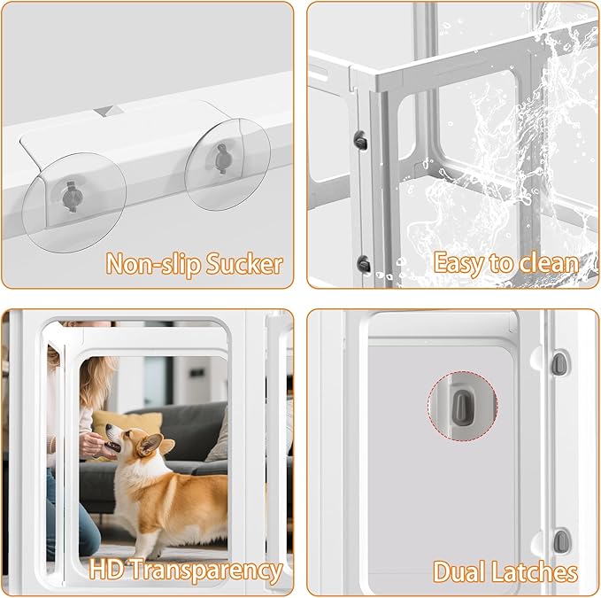 Jatindear 23.6“ H Clear Acrylic Plastic Dog Playpen, 8Pcs Lightweight & Easy Assemble Playpen Divider, Durable Safety Play Pen Indoors, Puppy, Cat, Small Animal(White)
