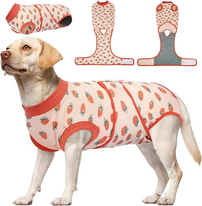 Kuoser Dog Recovery Suit for Female Male Dogs, Post-Surgery Bodysuit for Spay Neuter, Dog Onesie After Surgery, Anti-Licking Pet Surgical Recovery Suit, PinkStrawberry L