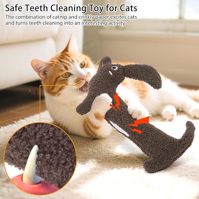 ETEKYER Refillable Cat Kicker Toy with Natural Catnip & Silvervine - 13.77 Inch Long Chew Toy for Indoor Cats, Crinkle Sound & Teeth Cleaning Fun, Interactive Catnip Toy for Kittens & Adult Cats