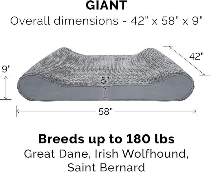 Furhaven Cooling Gel Dog Bed for Extra Large Dogs w/ Removable Washable Cover, For Dogs Up to 180 lbs - Ultra Plush Faux Fur & Suede Luxe Lounger Contour Mattress - Gray, Giant/XXXL