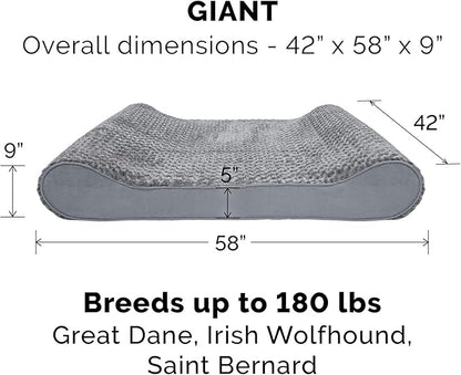 Furhaven Cooling Gel Dog Bed for Extra Large Dogs w/ Removable Washable Cover, For Dogs Up to 180 lbs - Ultra Plush Faux Fur & Suede Luxe Lounger Contour Mattress - Gray, Giant/XXXL