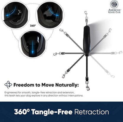American Kennel Club Retractable Dog Leash, 16.4ft, Tangle-Free, Ergonomic Grip, One-Hand Brake, for Medium & Large Dogs up to 110 lbs