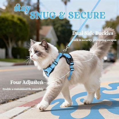 rabbitgoo Cat Harness and Leash for Walking, Escape Proof Soft Adjustable Vest Harnesses for Cats, Easy Control Breathable Reflective Strips Jacket, Light Blue, S