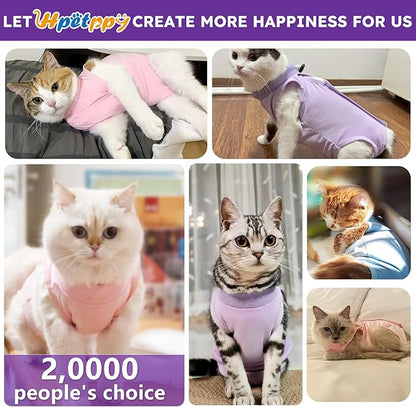 Hpetppy Cat Recovery Suit for Spay Abdominal Wound, Breathable Kitten Onesie for Cats After Surgery, Anti Licking Cat Cone Alternative, Pet Surgery Recovery Shirt-Purple(L)