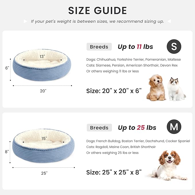 Love's cabin Round Donut Cat and Dog Cushion Bed, 20in Pet Bed for Cats or Small Dogs, Anti-Slip & Water-Resistant Bottom, Super Soft Durable Fabric Pet beds, Washable Luxury Bed Sky Blue Stripe