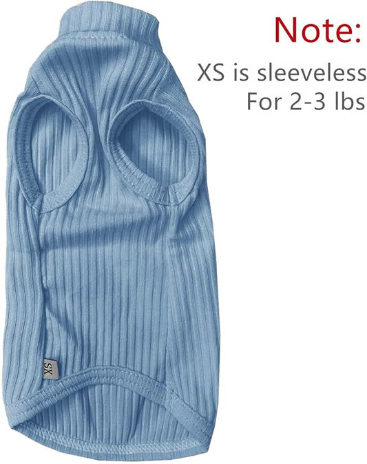 Sphynx Hairless Cats Shirt Cotton Cat Turtleneck Sweater Pullover Kitten T-Shirts with Sleeves Cat Pajamas Jumpsuit for Sphynx Cornish Rex, Devon Rex, Peterbald (Sky Blue, X-Small (Pack of 1))