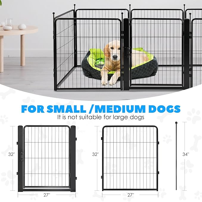 FreePet Dog Playpen for Indoor, Yard, RV Camping, 32 inch 8 Panels for Small and Puppy Dogs, Black│Patented (Black)