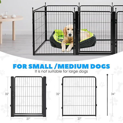 FreePet Dog Playpen for Indoor, Yard, RV Camping, 32 inch 8 Panels for Small and Puppy Dogs, Black│Patented (Black)