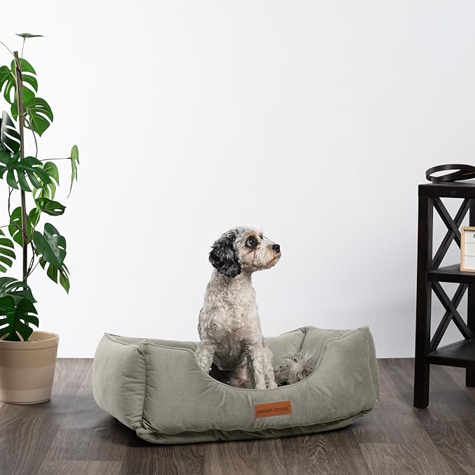 Modern Threads Luxury Dog Bed - Comfortable Tufted Velvet Cushion for Small to Large Dogs - Machine Washable - Durable & Cute Sleep Space for Pets - Pamper Your Pet with Cozy Beds - Light Grey